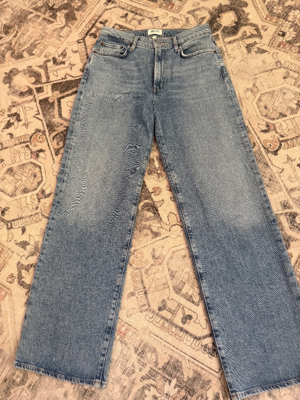AGOLDE Harper Mid-Rise Relaxed Straight Leg Jeans- Light/Mid Wash Blue Size 27
